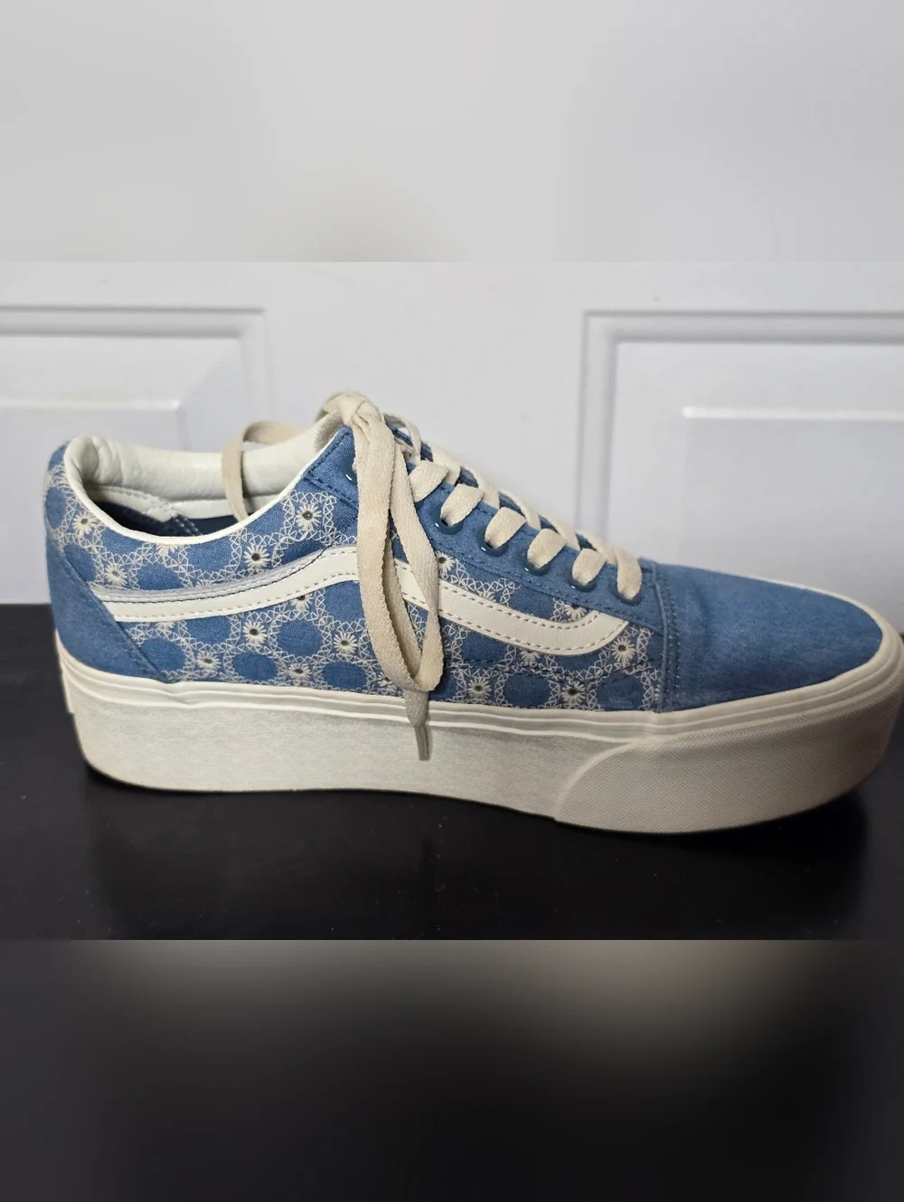 Vans Old Skool Stackform Sneakers Blue Floral White Lace Women's Lace-Up 7.5 - Picture 8 of 10